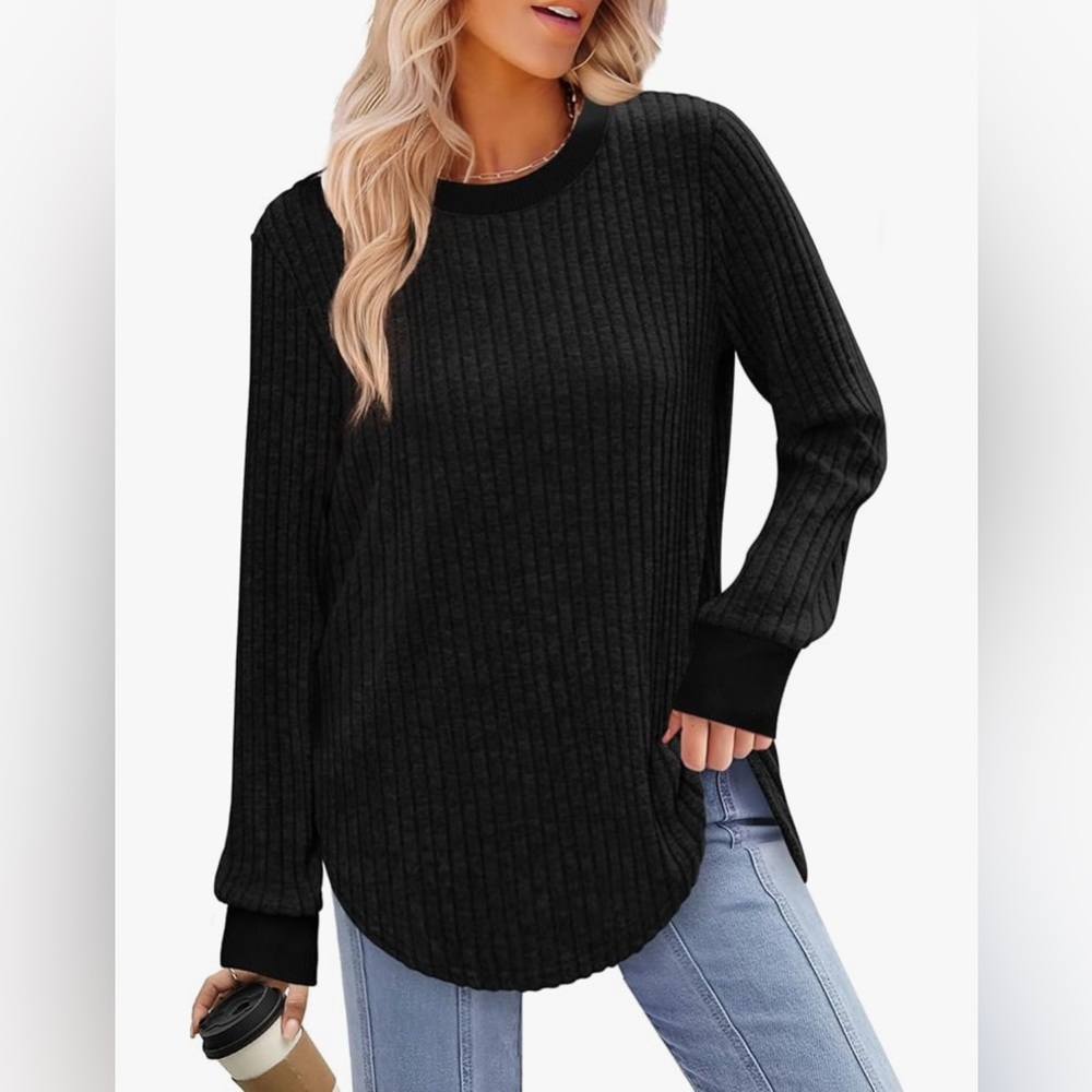 Saloogoe NEW IN BAG XL super soft ribbed sweater tunic top black